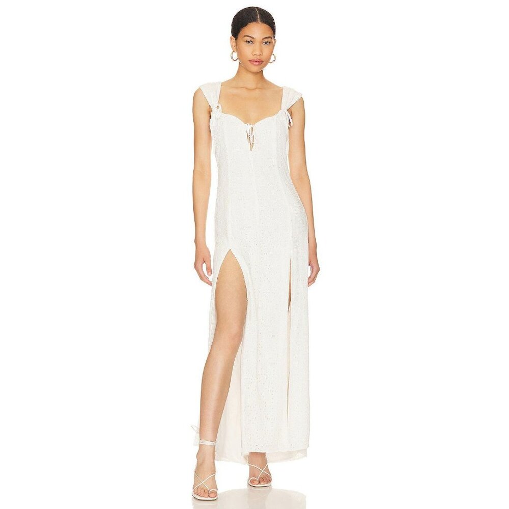 LPA Gabriella Eyelet Maxi Dress in Coconut Milk Small New Womens Cotton